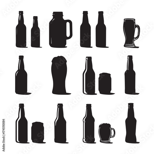 Collection of black and white beer silhouettes