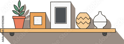 Flat Design Shelf with Decor Items