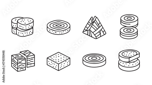 Isometric hand drawn food slices and cubes stacked and arranged for cooking and culinary concepts vector