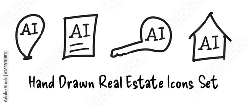 Hand Drawn Real Estate Icons Set Vector Illustration