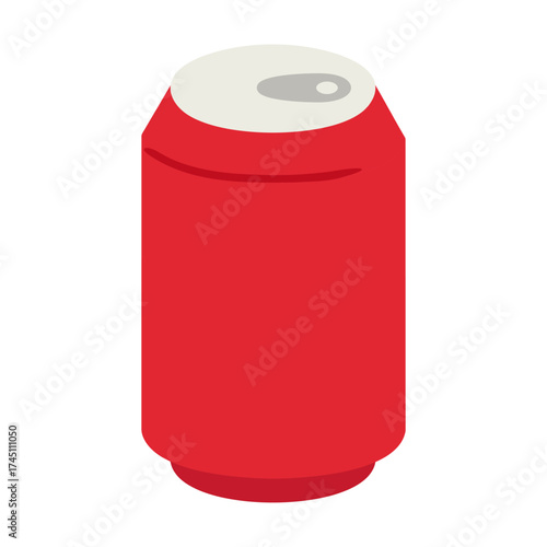 Red soda can on a white background. Bright, clean and simple design suitable for food and drink themes, packaging, advertisements or web design. Ideal for healthy lifestyle, fast food or refreshing