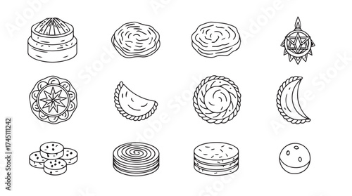 Collection of hand-drawn pastries and sweets offering a delicious assortment of baked goods vector