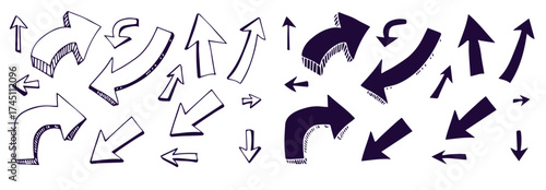 Isolated vector hand drawn doodle volume arrows set on a white