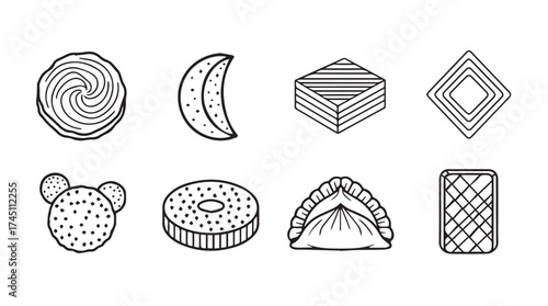 Hand drawn sweet desserts assortment collection sketch icons delicious treats vector