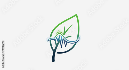 Modern green leaf logo design with vibrant blue wave, perfect for eco-friendly brands and sustainable businesses, conveying growth and innovation beautifully