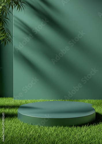 empty green grass with white curtains display