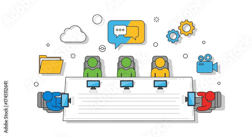 Streamlined business meeting with modern tech setup offering seamless collaboration and communication, ideal for professional presentations and team projects
