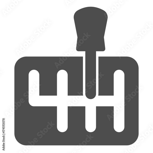 Manual gearbox with lever solid icon, car parts concept. Vector graphics. Gearbox sign on white background, glyph style icon for mobile or web design.