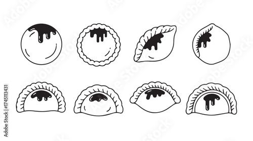 Hand drawn collection of sweet empanadas with dark chocolate filling isolated sketch vector