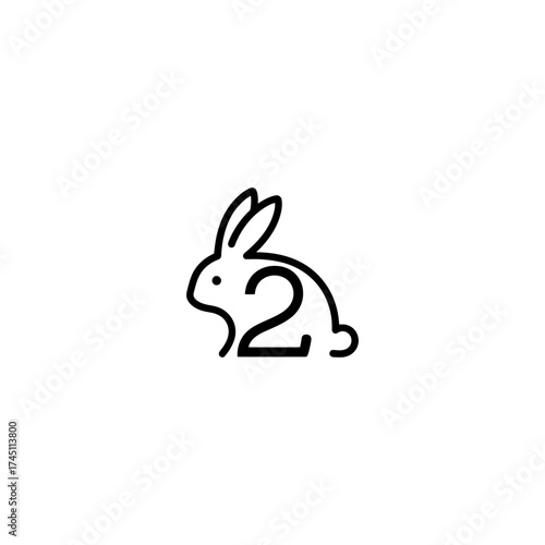 A minimalist logo depicting a rabbit and the number two, both formed with black lines on white