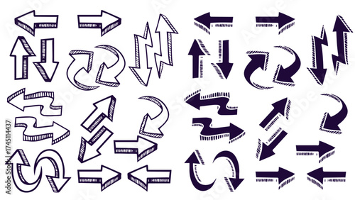 Isolated vector hand drawn doodle volume arrows set on a white