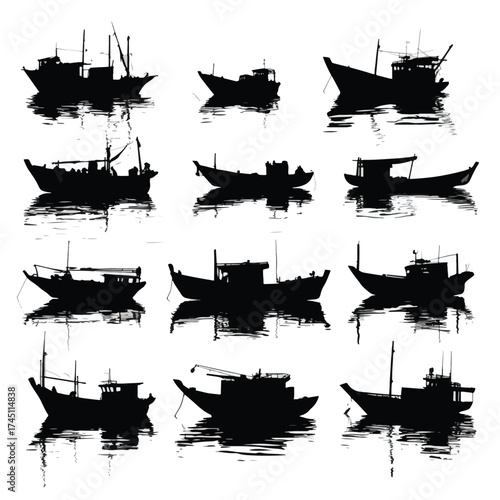 Collection of nautical boat silhouettes for design