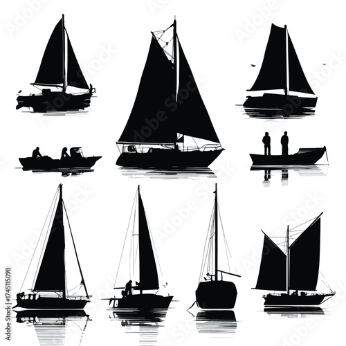 Collection of nautical boat silhouettes for design