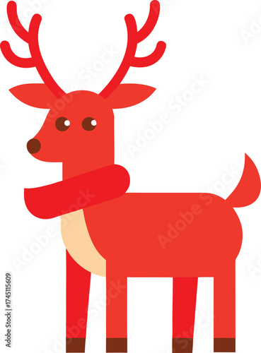 Red cartoon reindeer with scarf and antlers vector