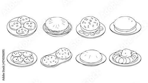 Hand drawn collection of delicious bakery pastries and desserts in sketch style vector
