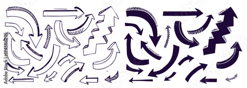 Isolated vector hand drawn doodle volume arrows set on a white
