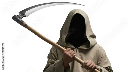 Fotografi Grim reaper wielding scythe hooded figure shrouded in mystery