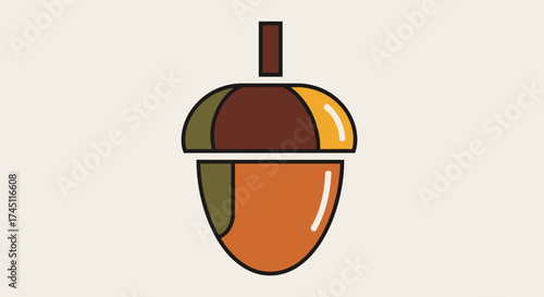 A stylized illustration of an acorn, featuring segmented sections with a minimalist design and a neutral background.
