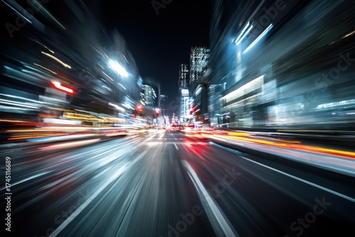Abstract City Street Night Speed Motion Blur Background