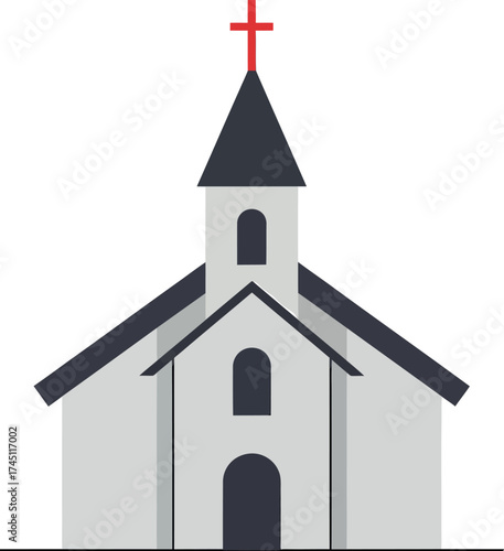 Minimalist Church Icon with Red Cross