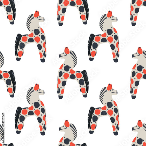 Seamless pattern Dymkovsky toy Horse. Russian toy
