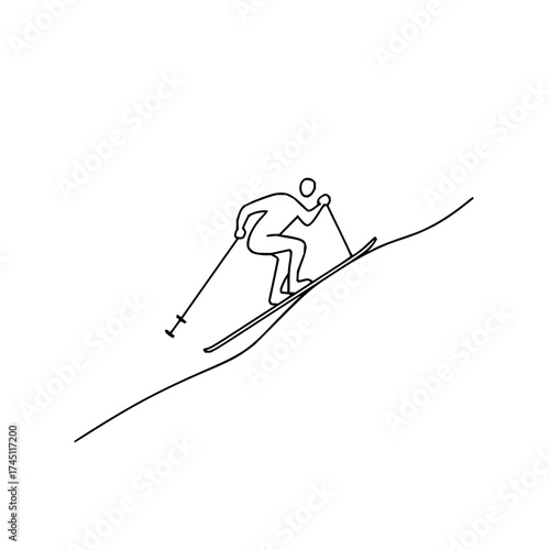 Vector art of minimalist line art of a skier skiing downhill