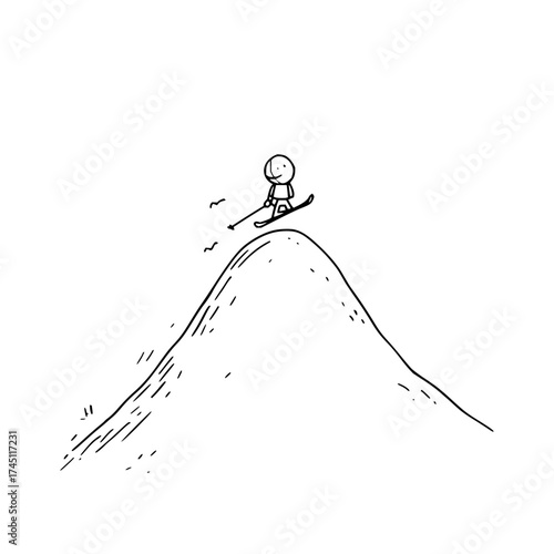 Vector art of a skier is skiing on a hill in black and white