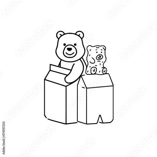 Vector art of cute bear with gummy bear, hand drawn illustration