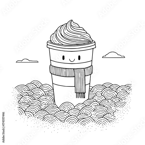 Vector art of cute coffee cup character with scarf