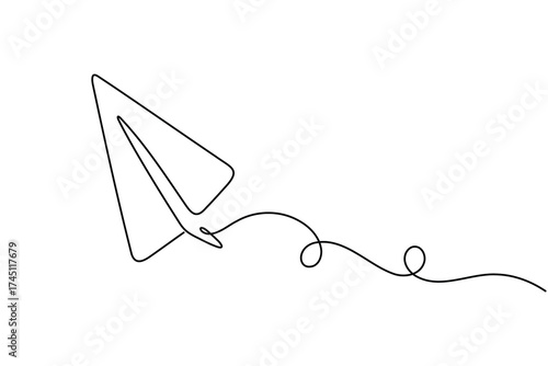 Creative paper plane continuous one line drawing minimalist flying origami vector illustration
