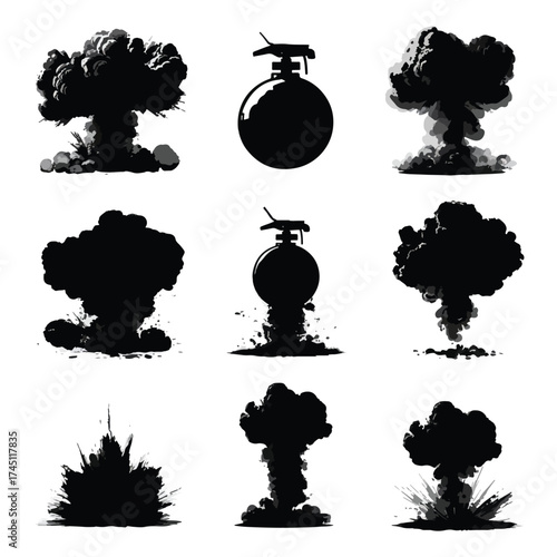 Explosive bomb silhouettes for design projects