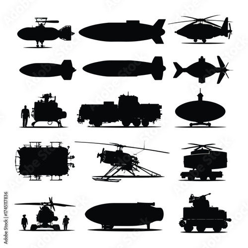 Explosive bomb and grenade silhouettes for graphic design