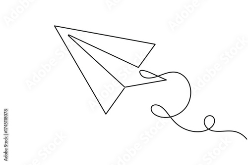 Creative paper plane continuous one line drawing minimalist flying origami vector illustration
