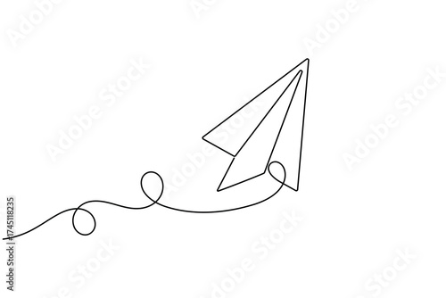Creative paper plane continuous one line drawing minimalist flying origami vector illustration
