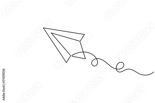 Creative paper plane continuous one line drawing minimalist flying origami vector illustration