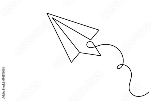 Creative paper plane continuous one line drawing minimalist flying origami vector illustration