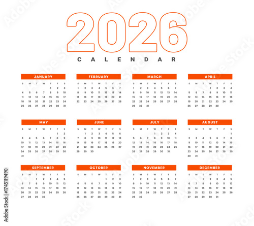 printable 2026 year calendar template for monthly events