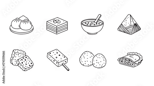 Hand drawn food icons set delicious sweet and savory snack treats collection vector