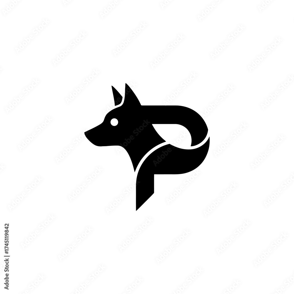 Obraz premium A minimalist black and white logo depicting a stylized animal head forming the letter 
