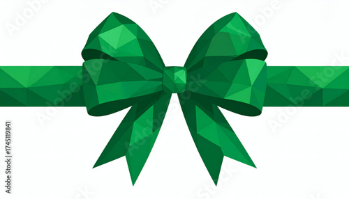 Polygonal Christmas ribbon with angular polygon folds on a white background showcasing geometric holiday design, modern 3D festive illustration, and minimalist digital art style