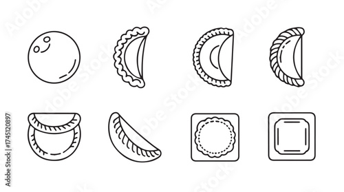 Collection of hand drawn dumpling and empanada icons representing diverse food culture vector
