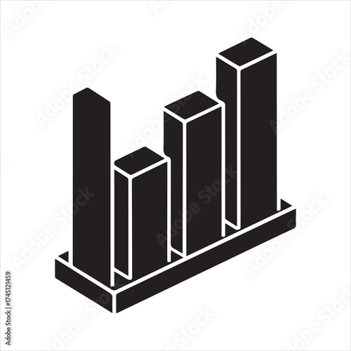 Isometric bar chart illustration on transparent background silhouette