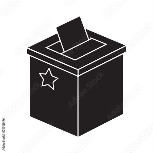 Ballot box with paper ballot in on transparent background silhouette