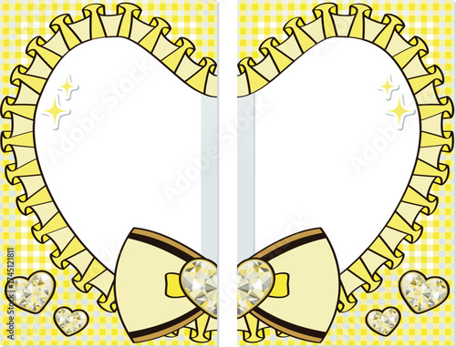 A cute idol, cheki, heart-shaped, polaroid camera, and a connecting love, yellow / 繋がるラブハートカップルチェキ 可愛い アイドルメイド宿題チェキ 黄色