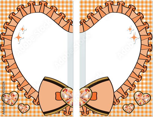 A cute idol, cheki, heart-shaped, polaroid camera, and a connecting love, orange / 繋がるラブハートカップルチェキ 可愛い アイドルメイド宿題チェキ オレンジ