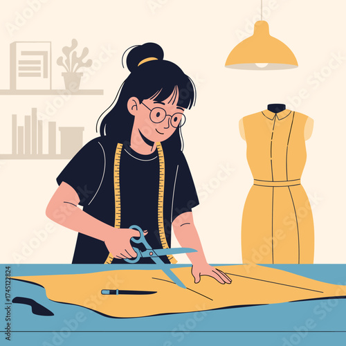 A skilled artisan meticulously cuts fabric for a new garment creation.