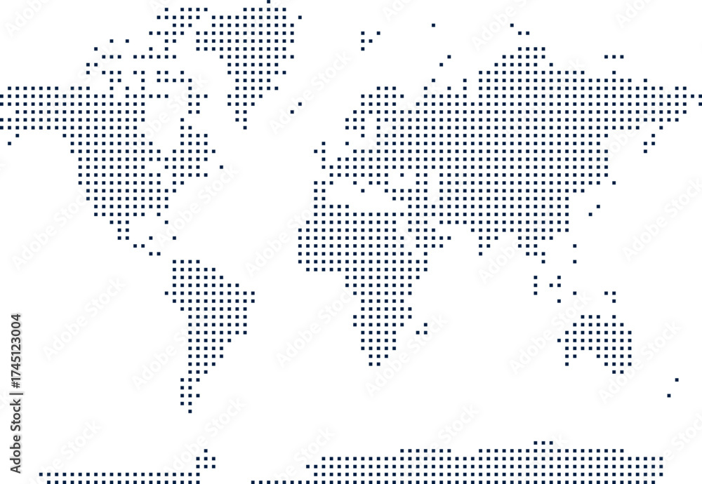 Naklejka premium Vector square shape dotted world map design. Dotted world map in a square design to see the planet. Present continents with a stylish dotted effect.