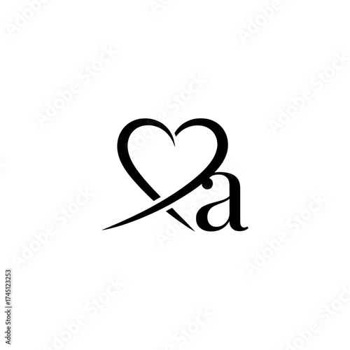 A black heart entwined with a swoosh and an 'a' shape on a white background