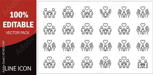 Family and Protection Line Icons Set parents child