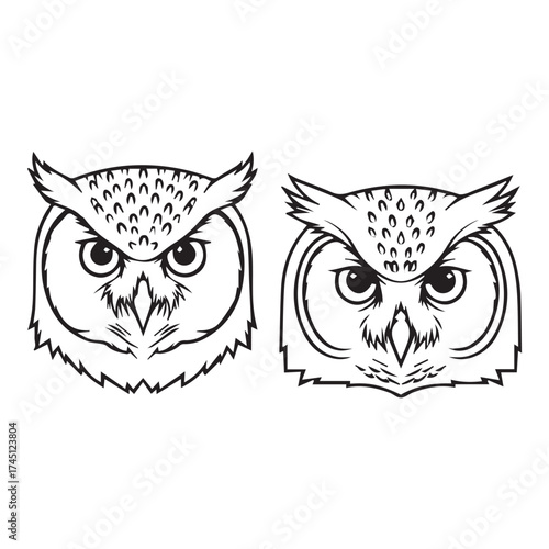 black and white owl head head silhouette vector set